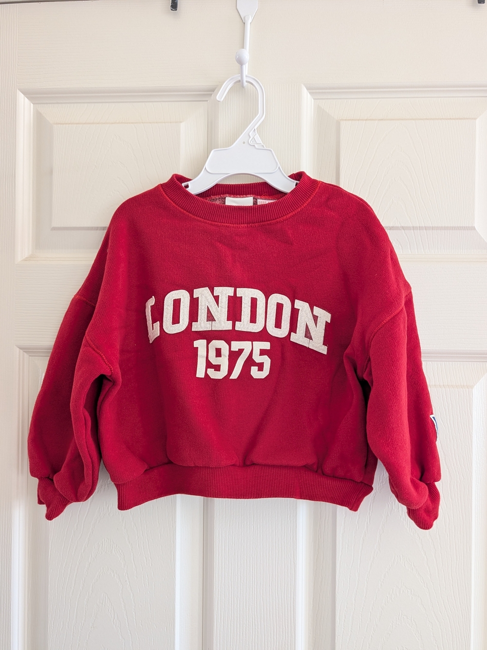 Zara 5T Girls Boys Red London 1975 Crewneck Sweatshirt